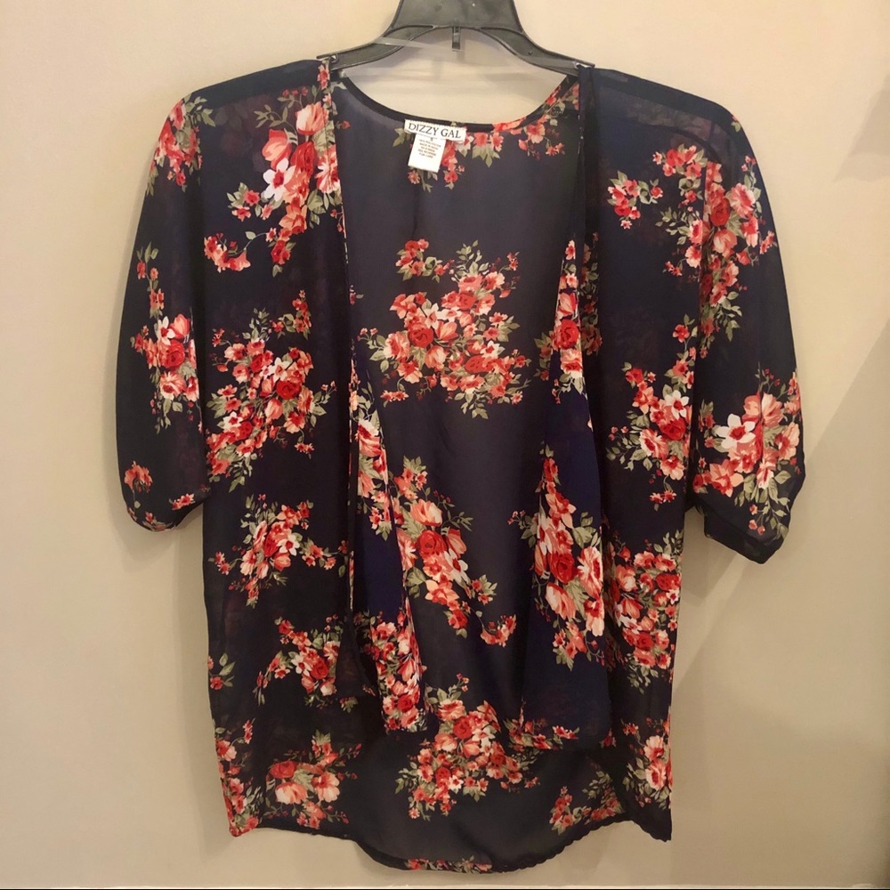 DIZZY GAL Floral Kimono. Navy/Red. Size Small.